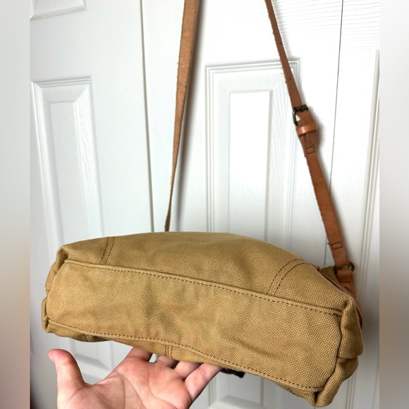 LUCKY BRAND Calexico Crossbody Purse Canvas Leather Studded Camel Tan Brown - Picture 9 of 16